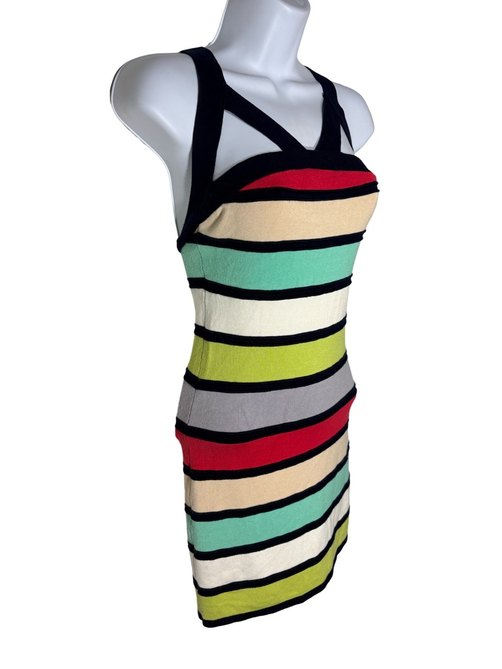 WOW Couture Bandage Bodycon Dress Colorblock Stripe Mini Herve Leger Style - Picture 3 of 8